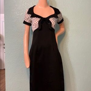 Black & white polka dot wiggle dress